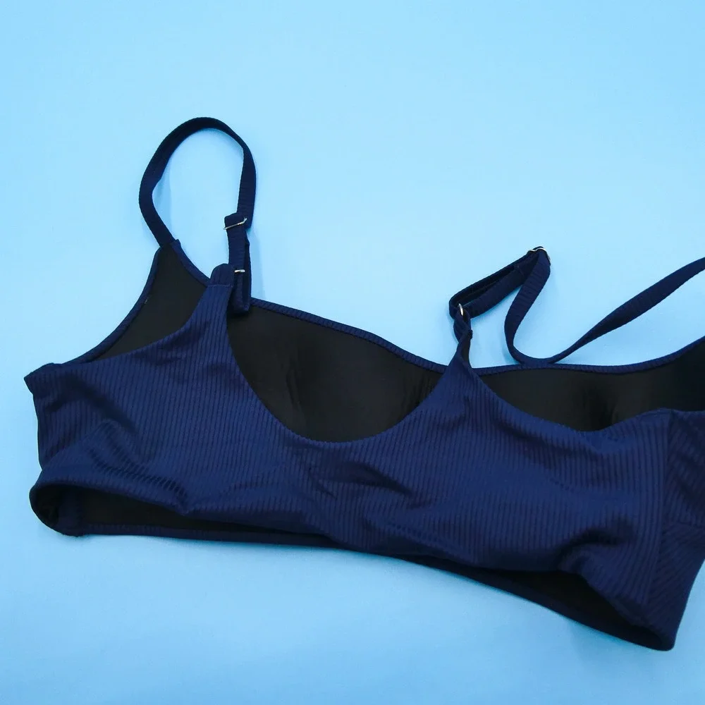 Victoria's Secret Bikini‎ Top Womens Small Ribbed Scoop Neck Navy Blue Nylon
